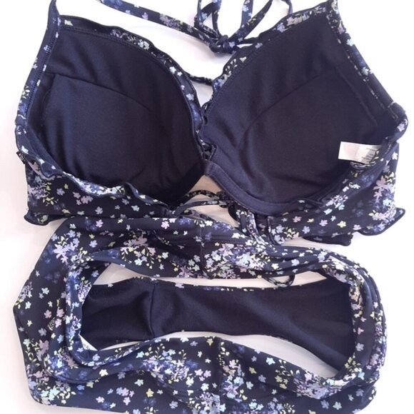 LA VIE EN ROSE Ditsy Splash 2pc Bikini Swimsuit Ruffled Underwire Halter Lace Up - Picture 15 of 16